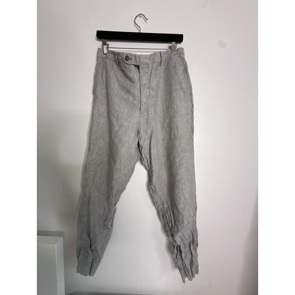 Joseph Abboud 100% Linen Gray Pants Tapered Ruched Ankle Quiet Luxury